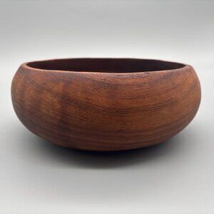 Mid-Century Handturned Dark Hardwood Serving Bowl, 9" Vintage Kitchen Decor